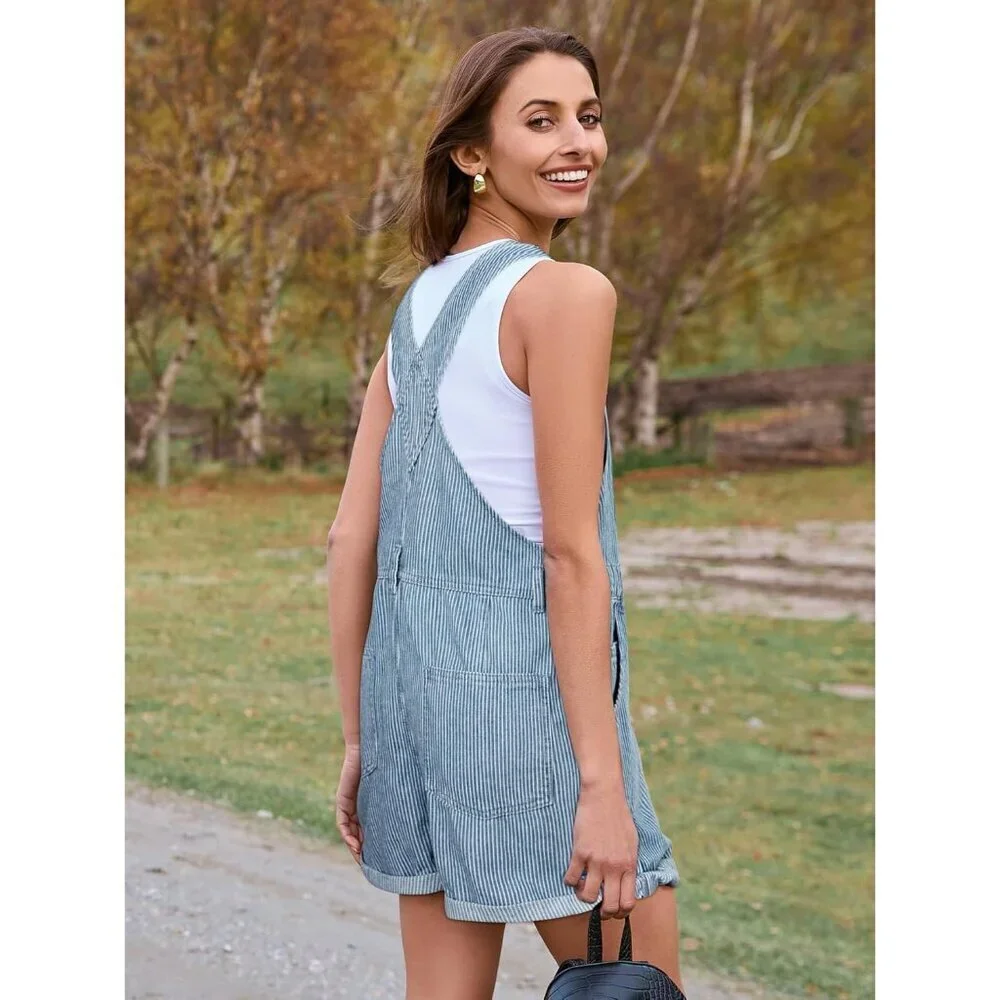 Denim Overall Shorts Women Casual Loose Fit Summer Jumpsuit